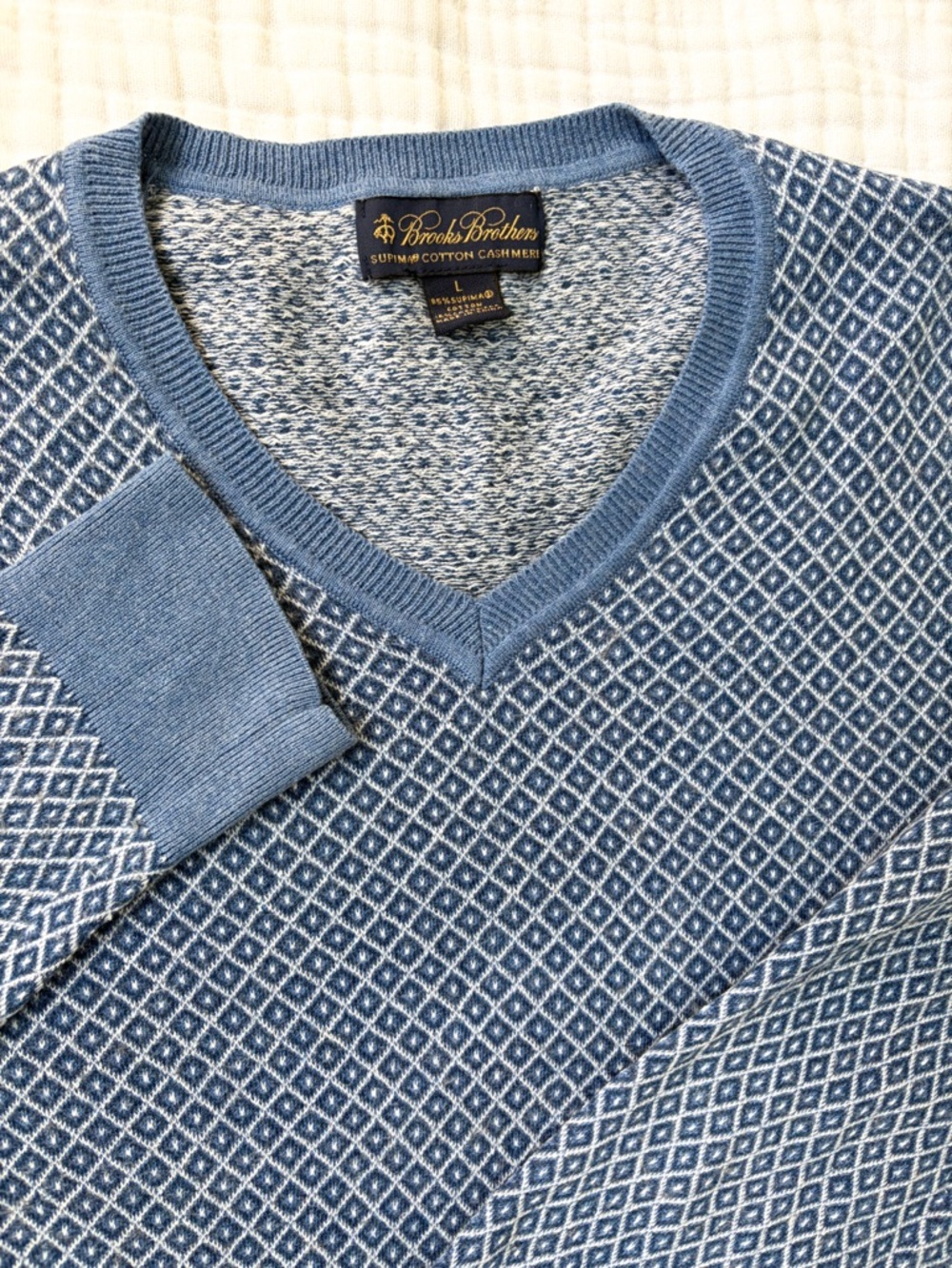 Brooks Brothers Supima Cotton Cashmere Sweater Blue Pattern L